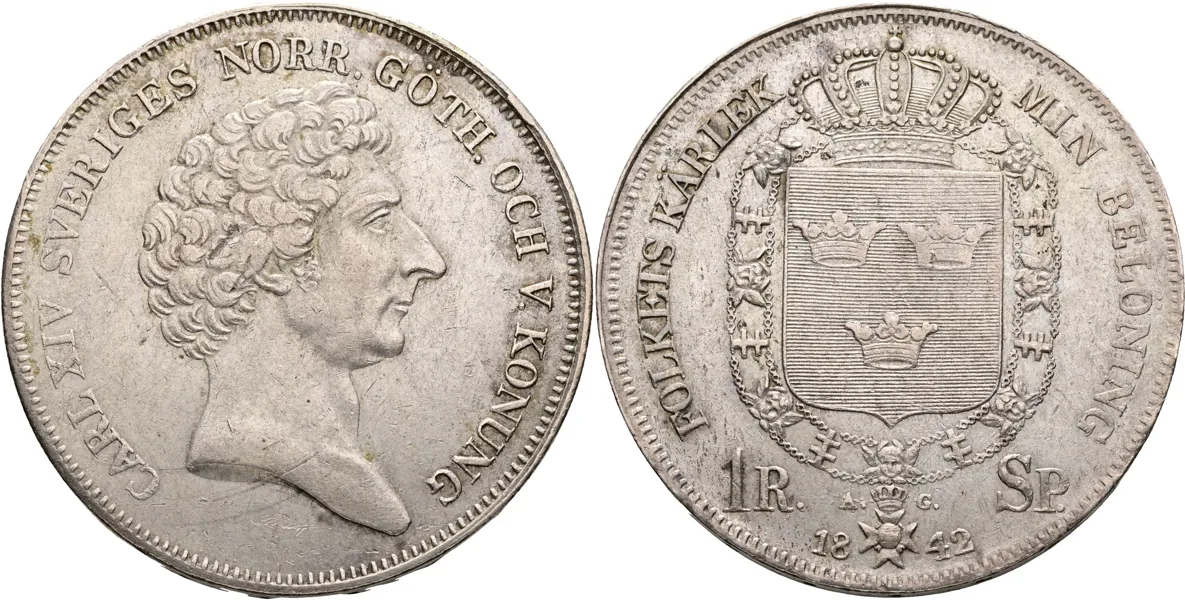 KARL XIV JOHAN (1818-1844).Riksdaler specie 1842
