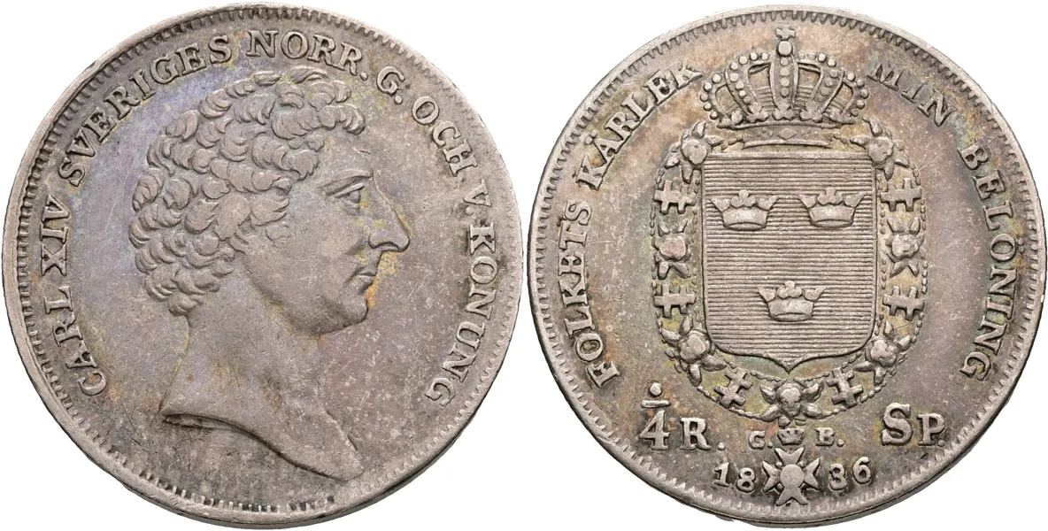 KARL XIV JOHAN (1818-1844). 1/4 riksdaler specie 1836