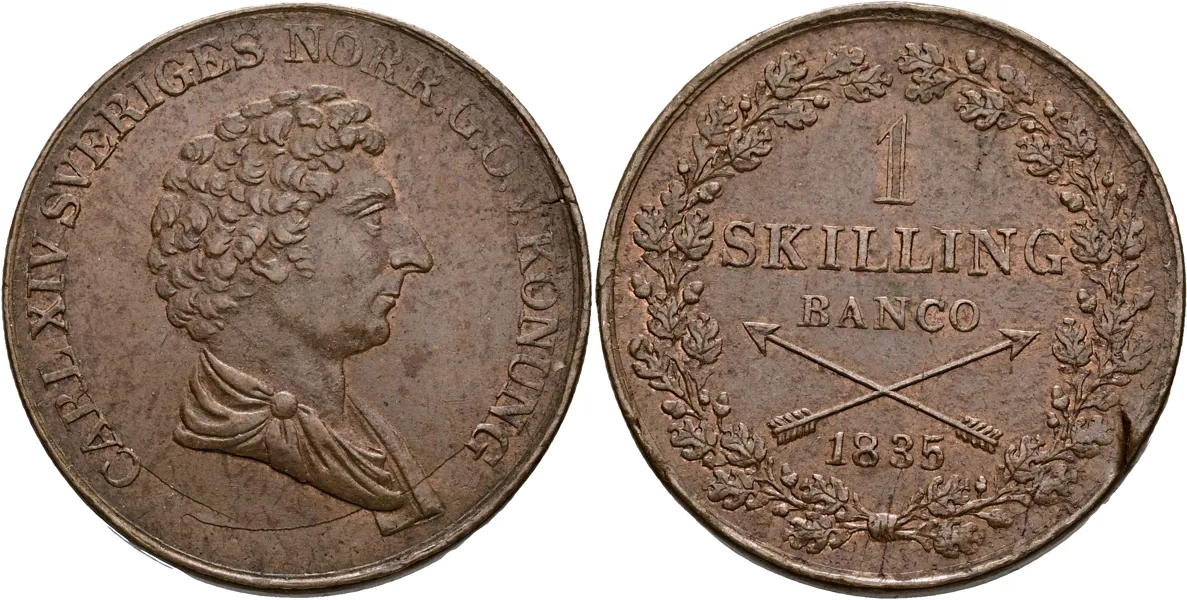 KARL XIV JOHAN (1818-1844). Skilling banco 1835