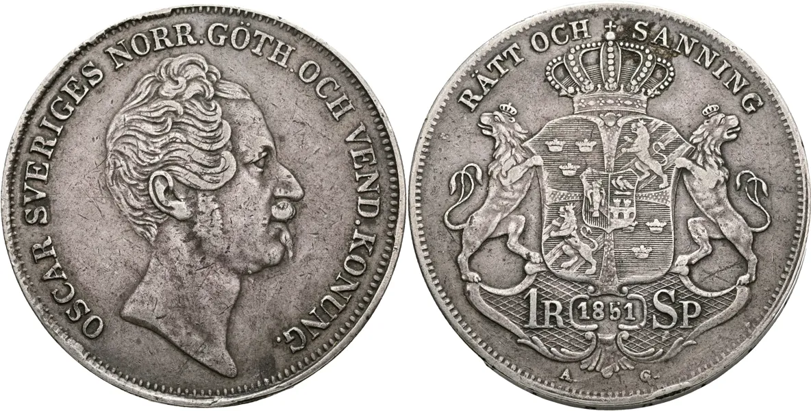 OSKAR I (1844-1859). Riksdaler specie 1851