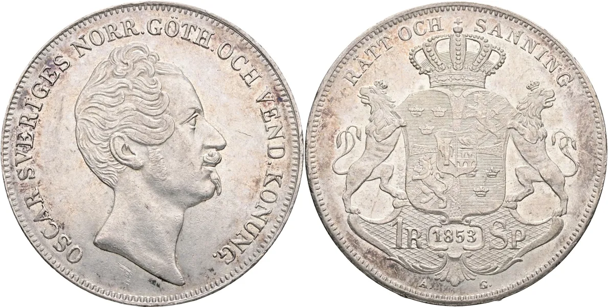 OSKAR I (1844-1859). Riksdaler specie 1853