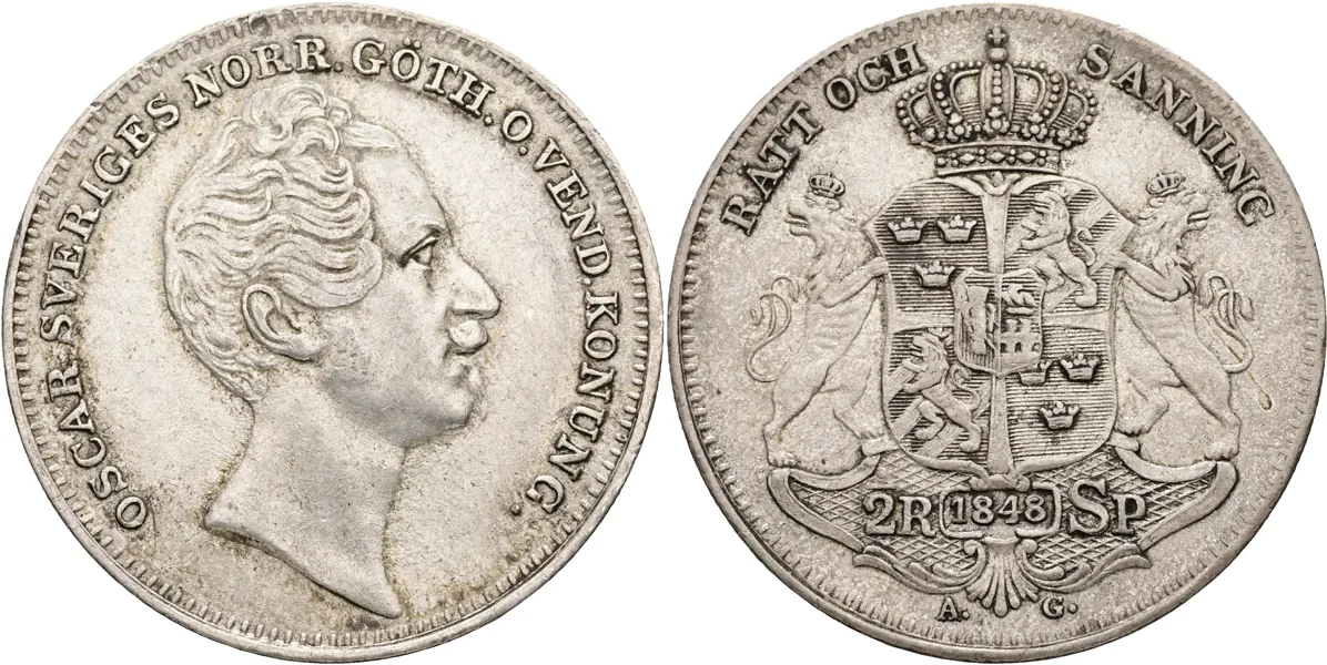 OSKAR I (1844-1859). 1/2 riksdaler specie 1848