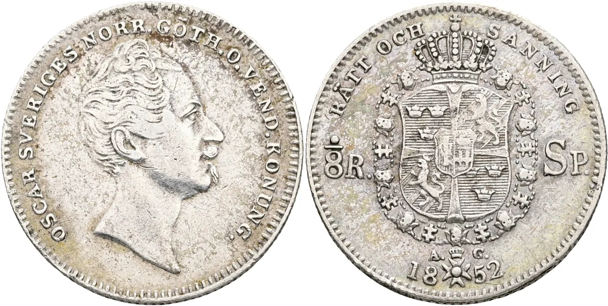 OSKAR I (1844-1859). 1/8 riksdaler specie 1852
