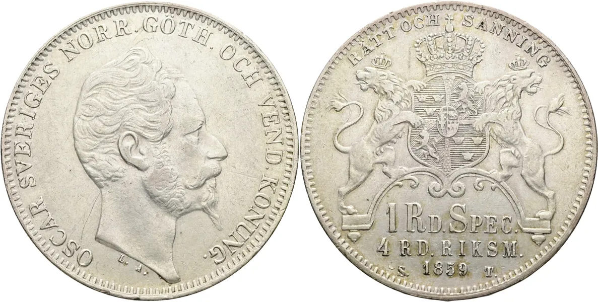 OSKAR I (1844-1859). 4 riksdaler riksmynt 1859