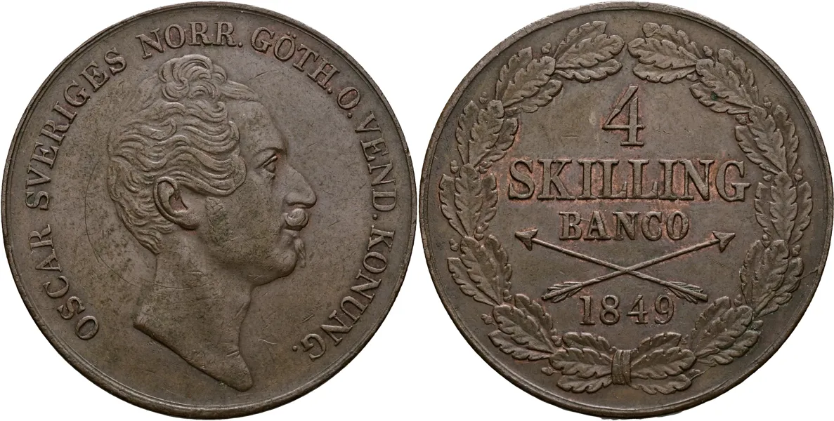 OSKAR I (1844-1859). 4 skilling banco 1849