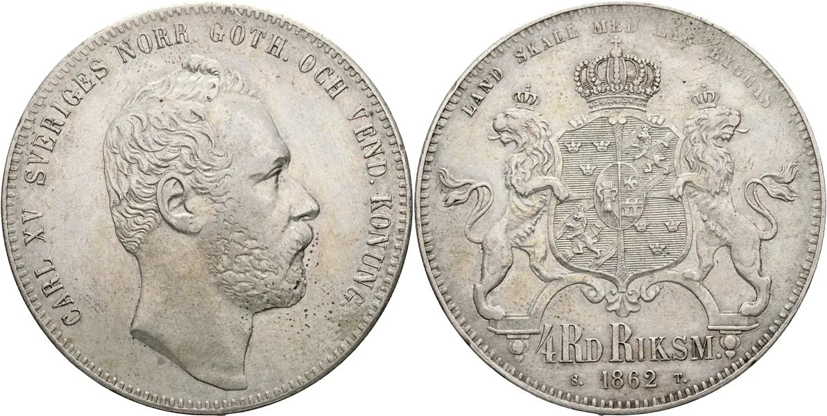 KARL XV (1859-1872). 4 riksdaler riksmynt 1862