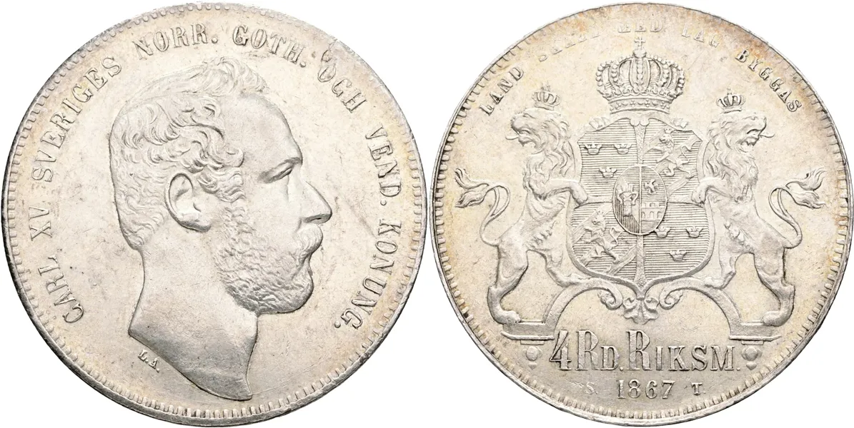 KARL XV (1859-1872). 4 riksdaler riksmynt 1867