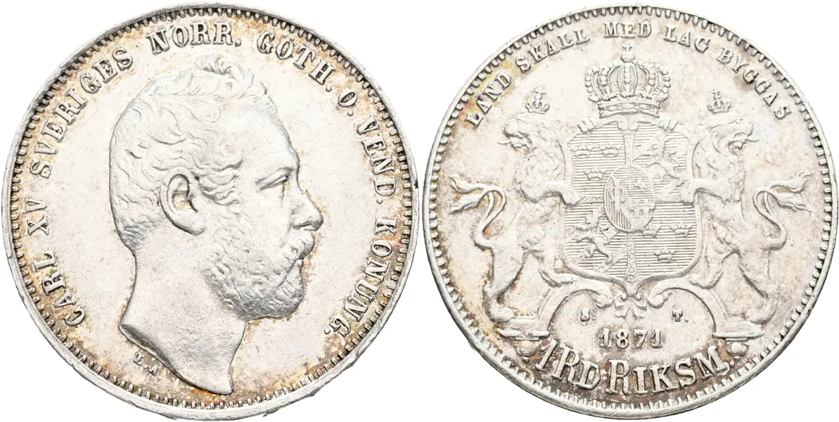 KARL XV (1859-1872). Riksdaler riksmynt 1871