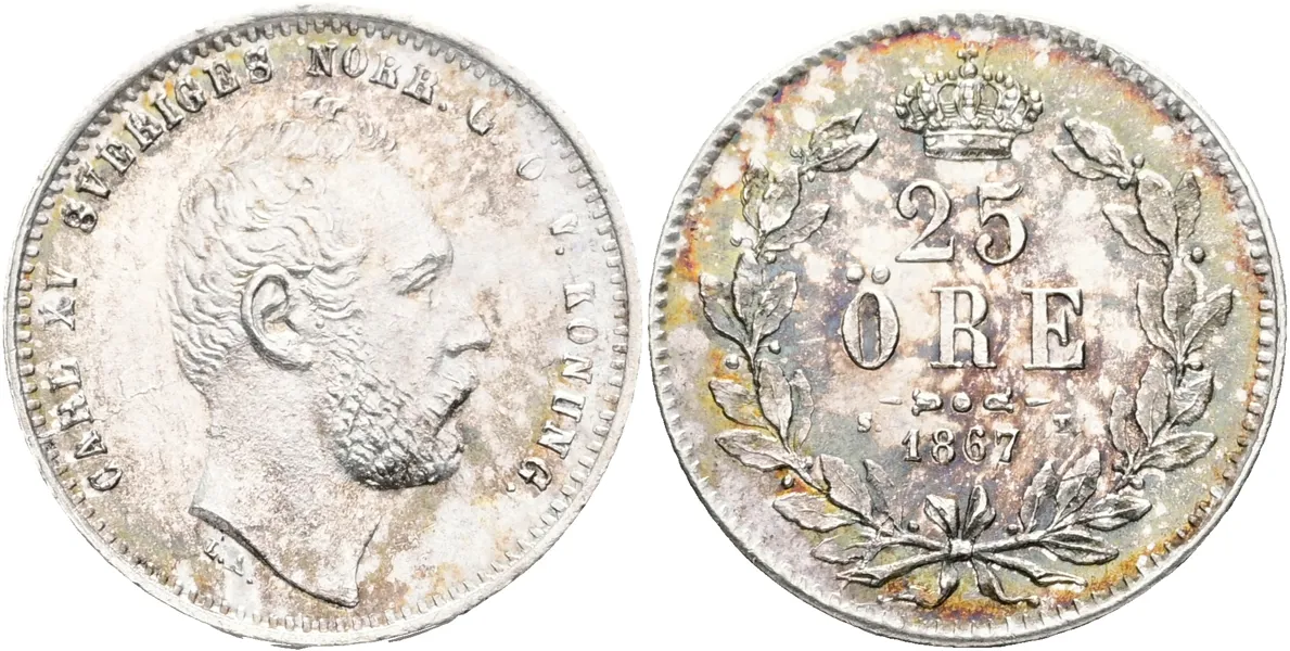 KARL XV (1859-1872). 25 öre 1867