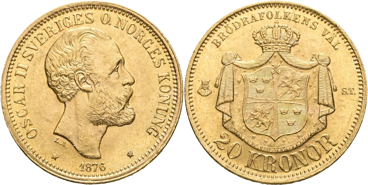 OSKAR II (1872-1907). 20 kronor 1876