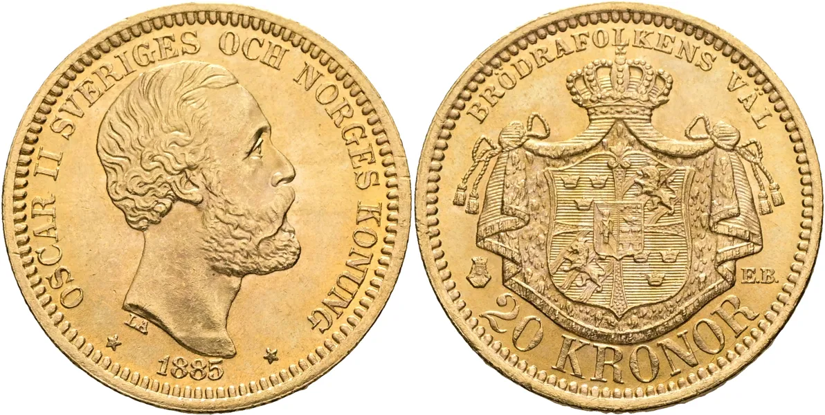 OSKAR II (1872-1907). 20 kronor 1885