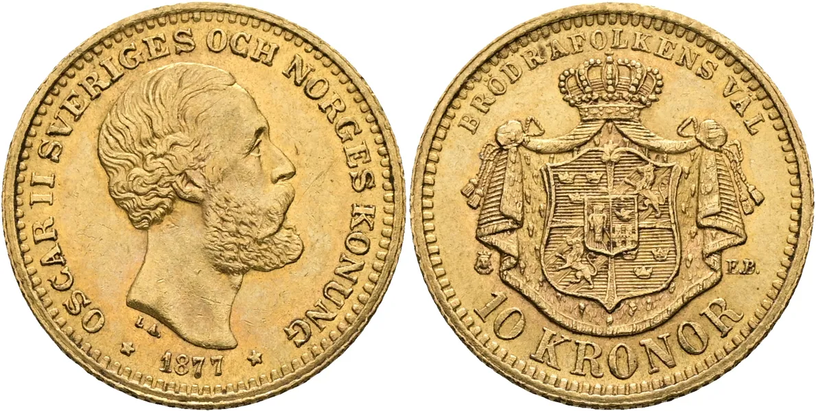 OSKAR II (1872-1907). 10 kronor 1877