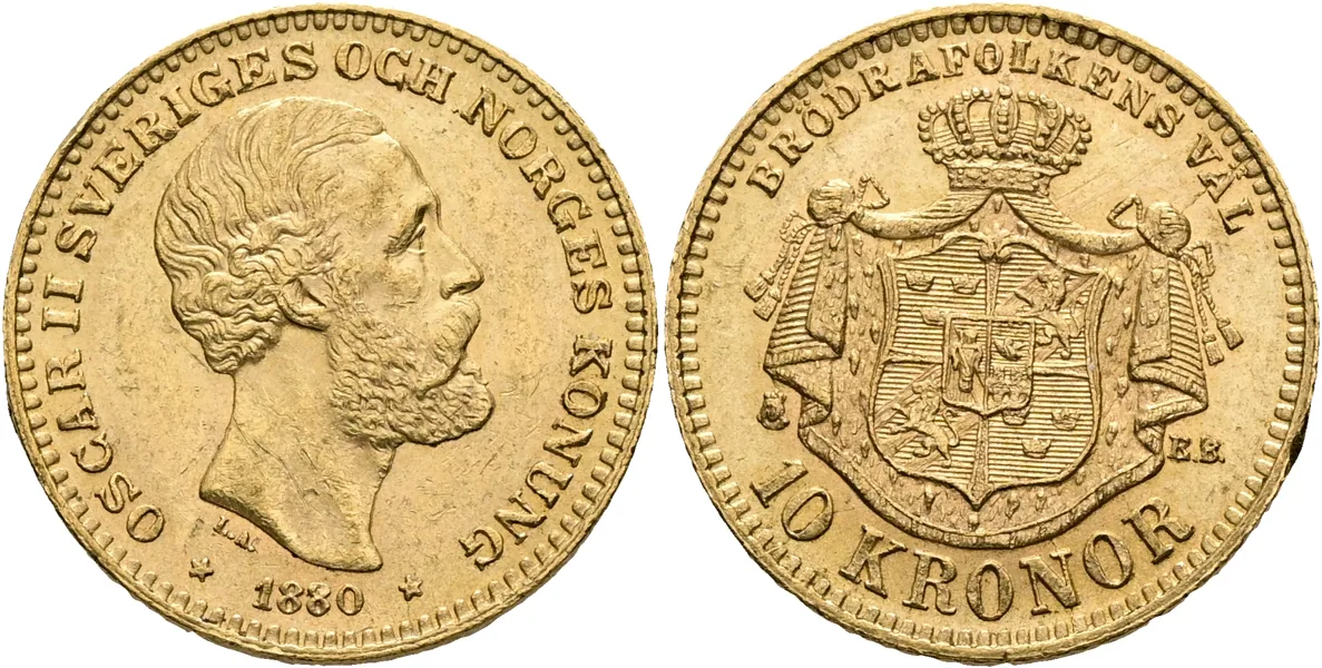 OSKAR II (1872-1907). 10 kronor 1880
