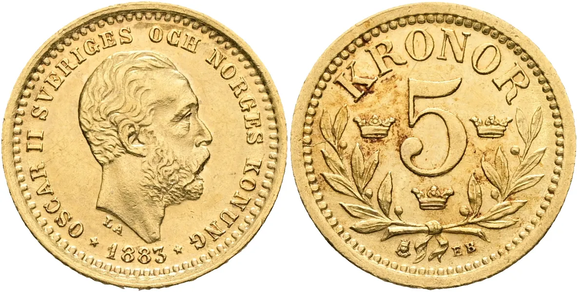 OSKAR II (1872-1907). 5 kronor 1883