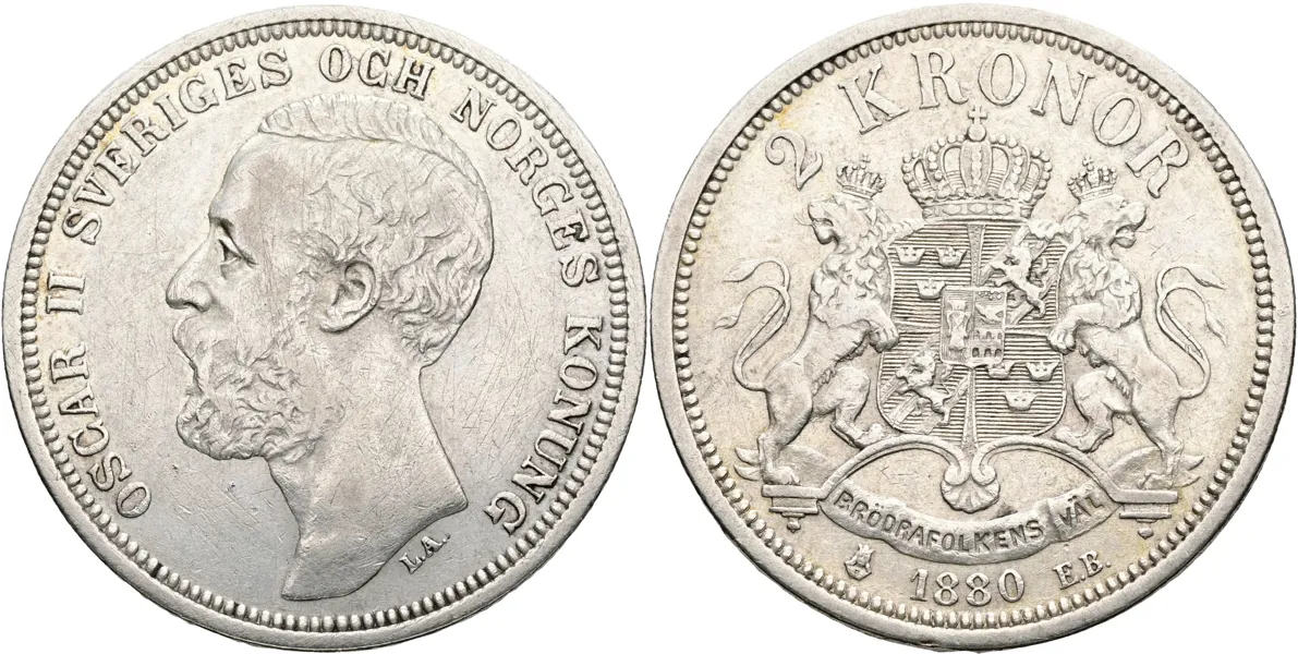 OSKAR II (1872-1907). 2 kronor 1880