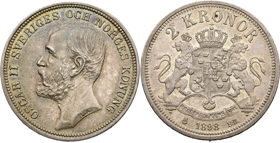 OSKAR II (1872-1907). 2 kronor 1898