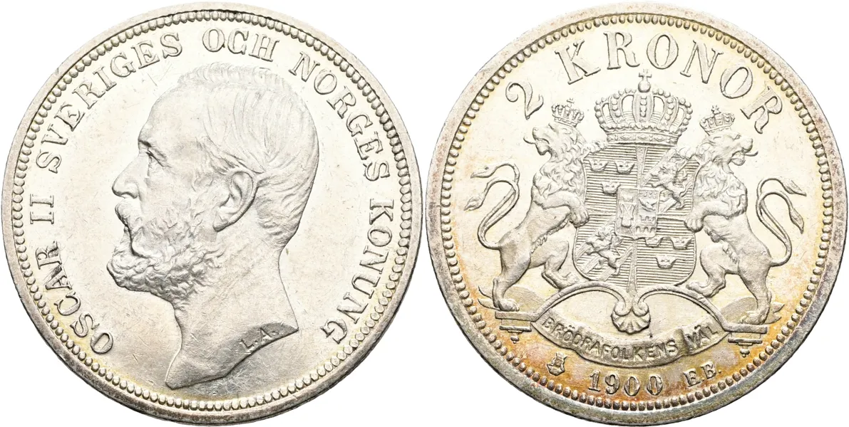 OSKAR II (1872-1907). 2 kronor 1900