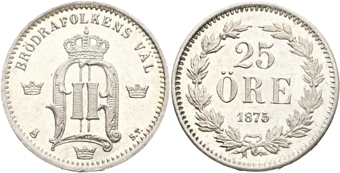 OSKAR II (1872-1907). 25 öre 1875